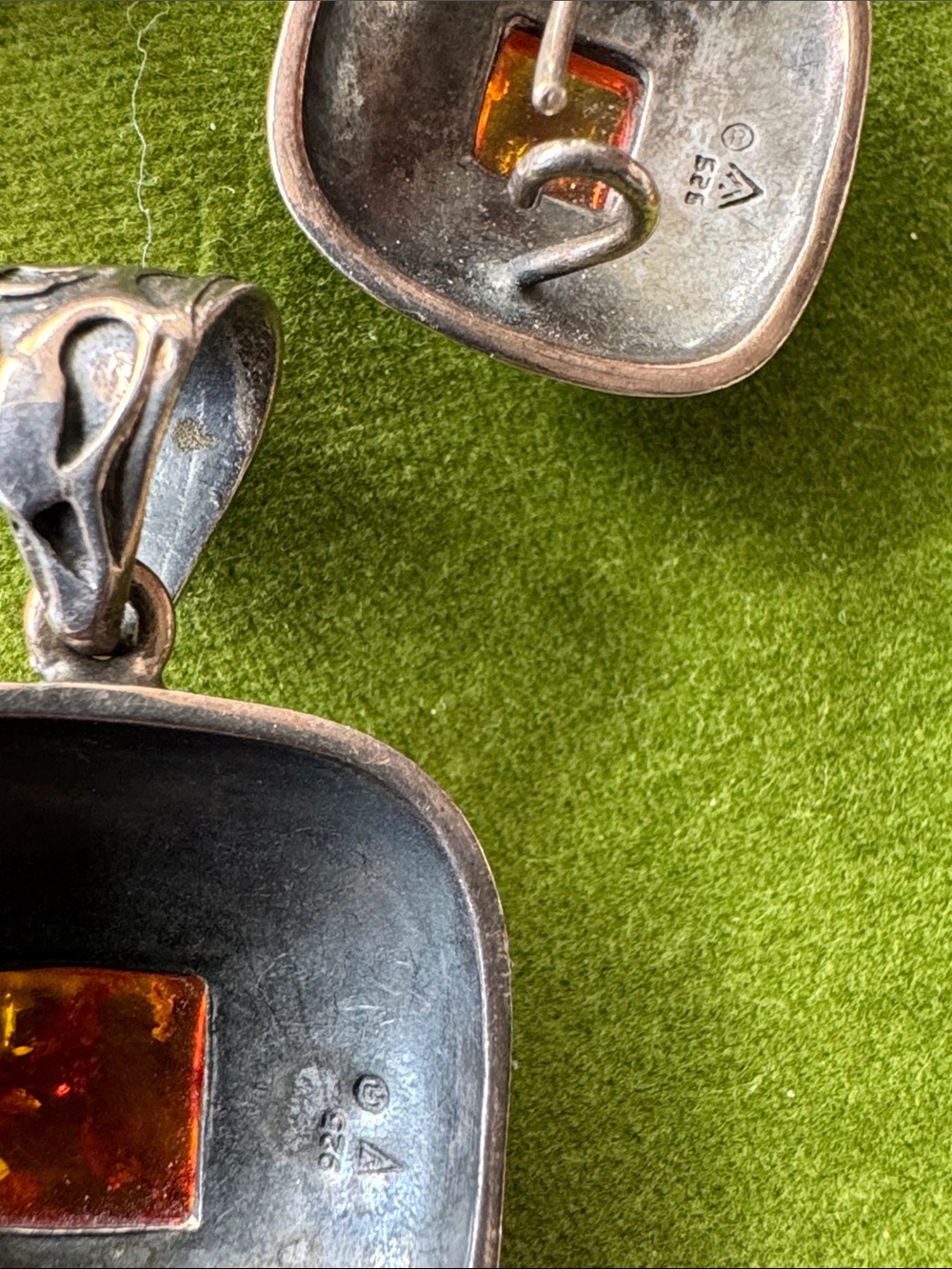 Silpada Sterling Silver Square Scroll Amber Pendant & Earrings Set W0911 S0908 - Picture 3 of 7